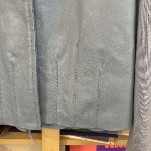 JH Collectibles Light Blue Leather Knit Jacket Full Zip Size XL Teal Petite EUC - Picture 4 of 5